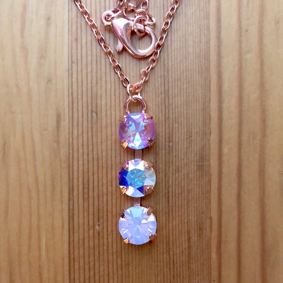 Aurora Borealis, Pink Opal + Violet Crystal Drop Necklace - Picture 3 of 16